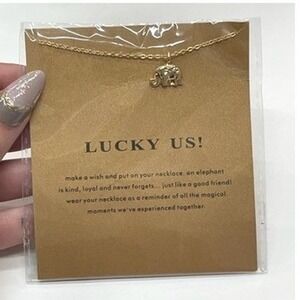 Lucky Us Gold Elephant Pendant Necklace Friendship Gift Wish Card Adjustable